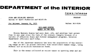 Big-Game Winter Range in the West January 24, 1971