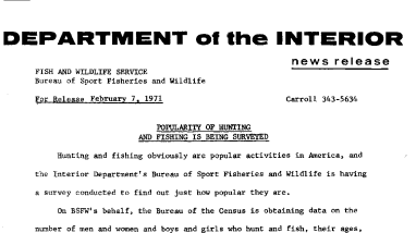 Popularity of Hunting and Fishing Is Being Surveyed February 7, 1971