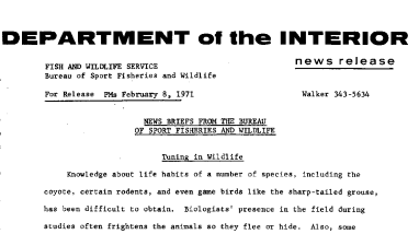 News Briefs From the Bureau of Sport Fisheries and Wildlife February 8, 1971