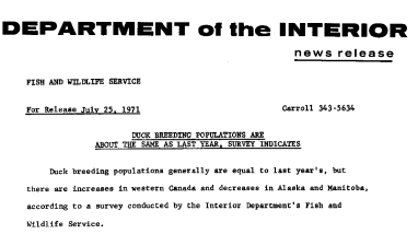 Duck Breeding Populations Are About the Same as Last Year, Survey Indicates July 25, 1971