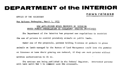 New Anti-Poison Rules Proposed by Interior Would Permit Cancellation of Violators' Grazing Privileges March 1, 1972