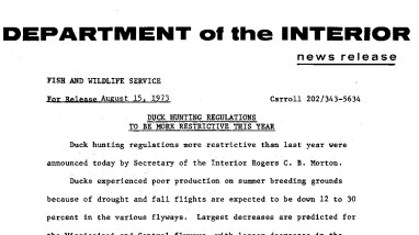 Duck Hunting Regulations to Be More Restrictive This Year August 15, 1973