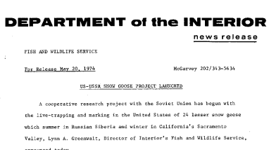 Us-Ussr Snow Goose Project Launched May 20, 1974