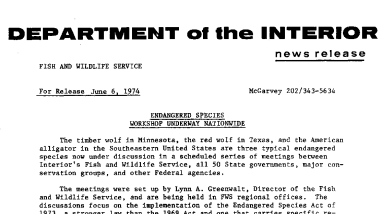 Endangered Species Workshop Underway Nationwide June 6, 1974