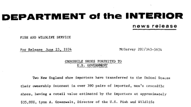 Crocodile Shoes Forfeited to U.S. Government June 23, 1974