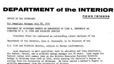 Nomination of Lynn A. Greenwalt July 31, 1974