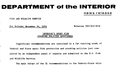 Interior's Sport Fish Stocking Policies Questioned November 24, 1974