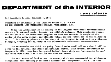 Wilderness Message December 4, 1974
