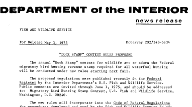 "Duck Stamp" Contest Rules Proposed May 3, 1975