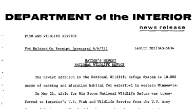 Nation's Newest National Wildlife Refuge June 6, 1975