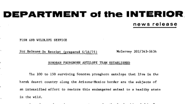 Sonoran Pronghorn Antelope Team Established June 16, 1975
