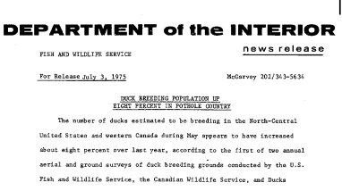 Duck Breeding Population up Eight Percent in Pothole Country July 3, 1975