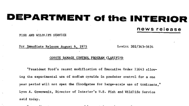 Coyote Damage Control Program Clarified August 6, 1975