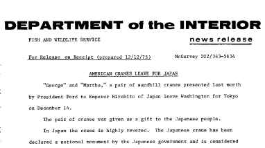 American Cranes Leave for Japan December 12, 1975