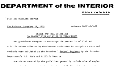 Dredge and Fill Guidelines to Protect Fish and Wildlife Established December 19, 1975