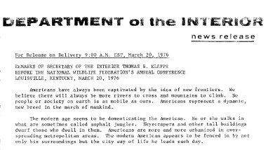 National Widlife Federation's Annual Conference March 20, 1976