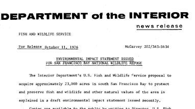 Environmental Impact Statement Issued for San Francisco Bay National Wildlife Refuge October 11, 1976