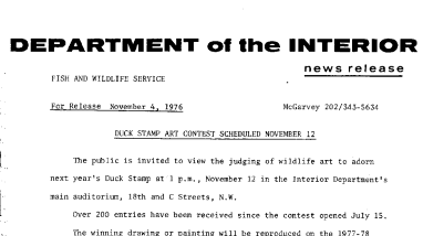 Duck Stamp Art Contest Scheduled November 12 November 4, 1976