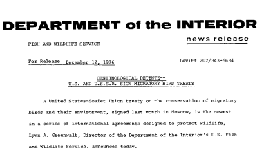 Ornithological Detente --U.S. and U.S.S.R. Sign Migratory Bird Treaty December 12, 1976