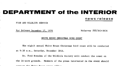 White House Christmas Bird Count December 17, 1976