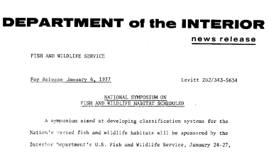 National Symposium on Fish and Wildlife Habitat Scheduled January 6, 1977