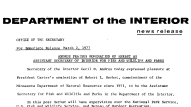 Andrus Parises Nomination of Herbst as Assistant Secretary of Interior for Fish and Wildlife and Parks March 2, 1977