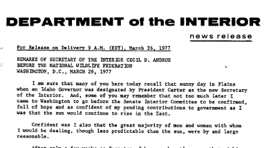 Remarks of Sec't. of Interior Cecil D. Andrus Before Nat'l. Wildlfe Federation-- March 26, 1977