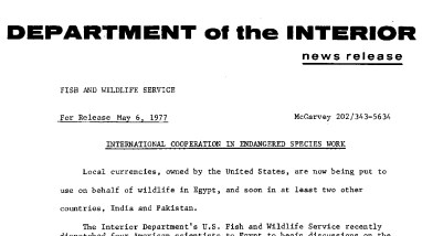 International Cooperation in Endangered Species Work May 6, 1977