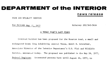 A Texas Toad's Last Stand May 27, 1977
