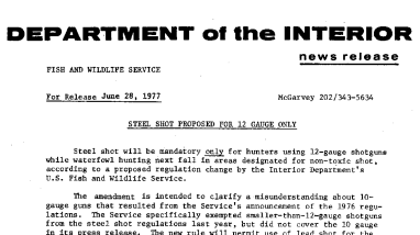 Steel Shot Proposed for 12 Gauge Only June 28, 1977