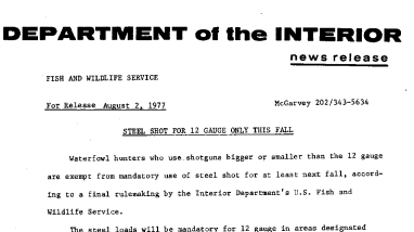 Steel Shot for 12 Gauge Only This Fall August 2, 1977