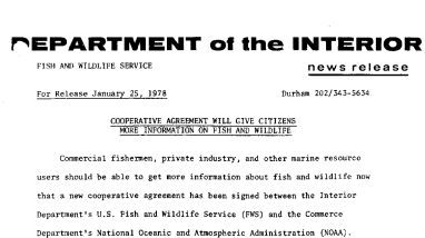 Cooperative Agreement Will Give Citizens More Informatiion on Fish and Wildlife January 25, 1978