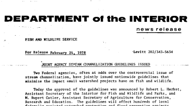 Joint Agency Stream Channelization Guidelines Issued February 24, 1978