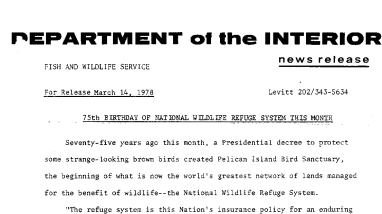 75th Birthday of National Wildlife Refuge System This Month March 14, 1978