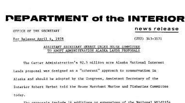 Assistant Secretary Herbst Urges House Committee to Adopt Administration Alaska Lands Proposals April 4, 1978