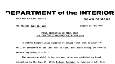 Final Regulation on Steel Shot for 1978 and A Proposed Ruling for 1979 June 29, 1978