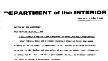 Four Federal Agencies Sign Agreement to Snare Resource Information July 28, 1978