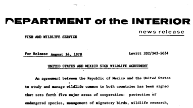 United States and Mexico Sign Wildlife Agreement August 14, 1978