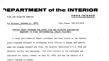Federal Grant Programs for Sport Fish and Wildlife Restoration Examined in Final Environmental Impact Statement January 2, 1979