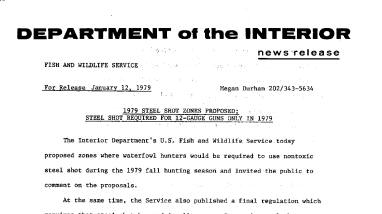 1979 Steel Shot Zones Proposed: Steel Shot Required for 12-Gauge Guns Only in 1979 January 12, 1979