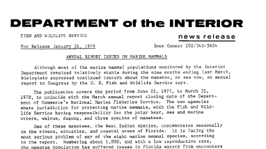 Annual Report Issued on Marine Mammals January 24, 1979