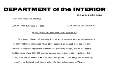 Major Organized Poaching Ring Broken up February 2, 1979