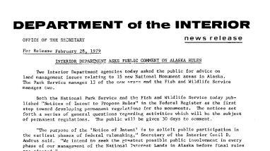 Interior Department Asks Public Comment on Alaska Rules February 28, 1979