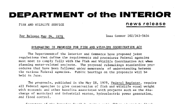 Rulemaking Is Proposed for Fish and Wildlife Coordination Act May 24, 1979