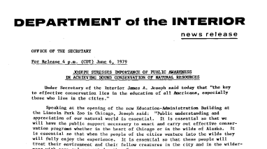 Joseph Stresses Importance of Public Awareness in Achieving Sound Conservation of Natural Resources June 6, 1979