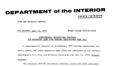 Supplemental Regulations Proposed for Migratory Game Bird Hunting Regulations Next Fall June 13, 1979