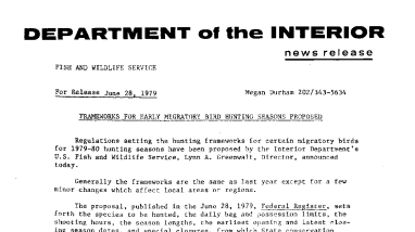 Frameworks for Early Migratory Bird Hunting Seasons Proposed June 28, 1979