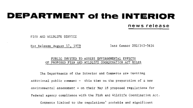 Public Invited to Assess Environmental Effects of Proposed Fish and Wildlife Coordination Act Rules August 17, 1979