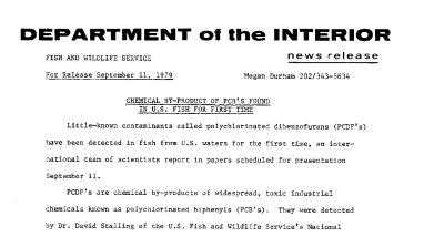 Chemical By-Product of Pcb's Found in U.S. Fish for First Time September 11, 1979