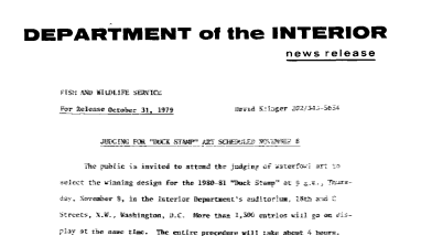 Judging for "Duck Stamp" Art Scheduled November 8 October 31, 1979
